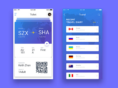 Travel blue daily diary ticket travel ui ux