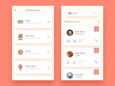 Cooking Services color cooking daily list services ui ux