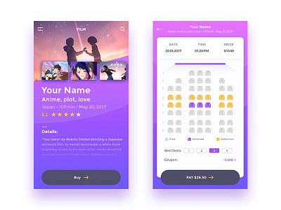 Film Ticketing System color daily film ticket ui ux