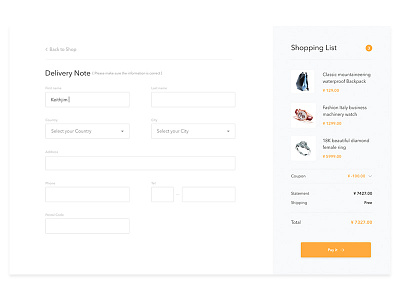Web Shopping and Payment Information buy delivery list note shopping ui ux