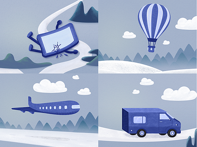 A set of life scenes illustrations blue car icon illustration life phone plane ui