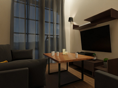 Living room + Kitchen with dining table 3d architecture archiviz blender cgi design indoor interior