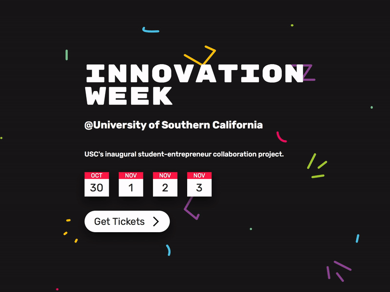 Innovation Week Landing Page 🎉 animated confetti css event svg tickets web website