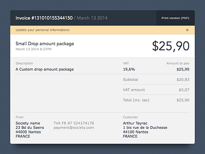 Invoice card billing card invoice