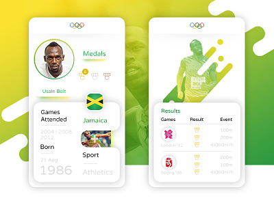 Olympics app - Athlete Profile concept #Rio 2016 app green mbe olympics olympics app profile rio 2016 ui ui profile usain bolt user interface