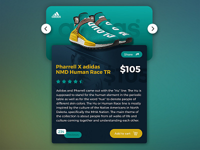 Pharrell X adidas NMD Human Race TR - UI/UX Product Card Concept cart checkout commerce e commerce fashion mobile shoe shop store ui ux