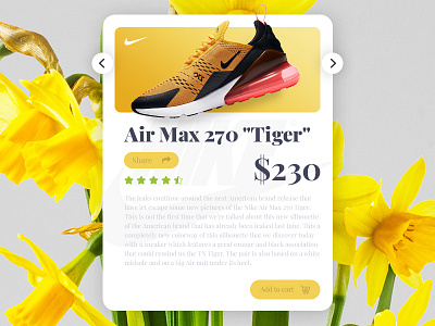 Nike Air Max 270 Tiger - UI/UX Product Card cart checkout e commerce fashion mobile product shoe shop store ui ux web