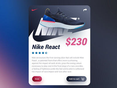 Nike React - UI/UX Product Card Concept cart checkout e commerce fashion mobile product shoe shop store ui ux web