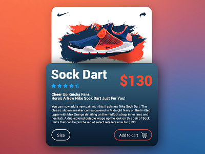 Nike Sock Dart Navy & Orange - UI Product Card Concept cart checkout e commerce fashion mobile product shoe shop store ui ux web