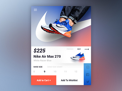 Nike Air Max 270 White Racer Blue - UI/UX Product Card Concept