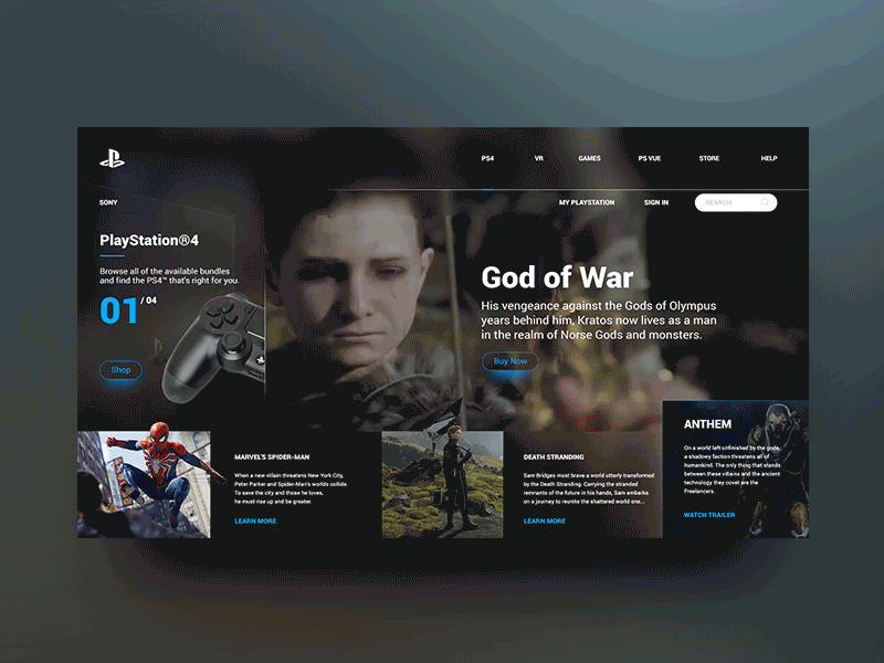 Playstation Landing Page Re-Design Concept Animation design fashion home interface landing page play station playstation site ui ux web