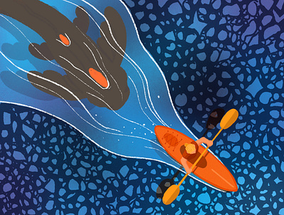 Somthin' in the water adobe art design illustration kayaking photoshop sea beast summer texture vector