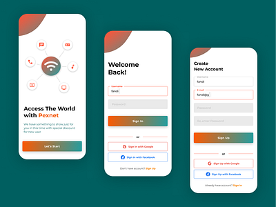 Pexnet - Login / Sign In Page android app design gradation home illustration internet ios login mobile onboarding register sign in sign up simple ui ui design ux ux design wifi