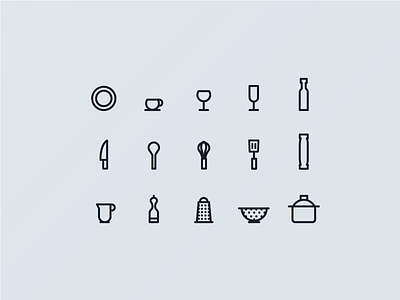 Kitchen Utensils glass grey icon set icons illustrations illustrator kitchen plate spoon utensils