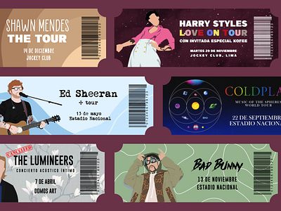 Concert Tickets Design artists concert design graphic design singers ticket ui