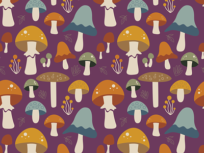 Mushroom Meadow fabric illustration mushroom pattern plant purple repeating seamless surface textile