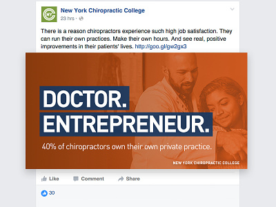 Chiropractic Social Post chiropractic college entrepreneurship facebook higher ed post social post