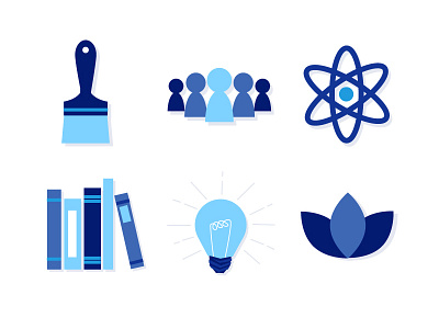 Blog Icons blue books icon illustration light bulb lotus paint brush people