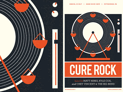 Cure Rock 2017 black cure rock ferris wheel gig orange poster record retro