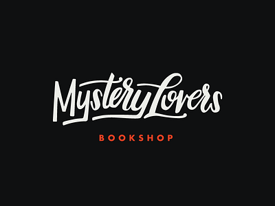 Mystery Lovers Bookshop black bookshop branding identity knockout lettering logo lovers mark mystery script wordmark