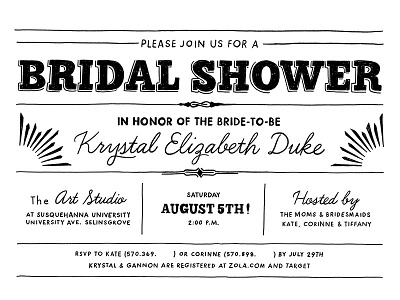 Bridal Shower black bridal invitation invite lettering lines shower typography white