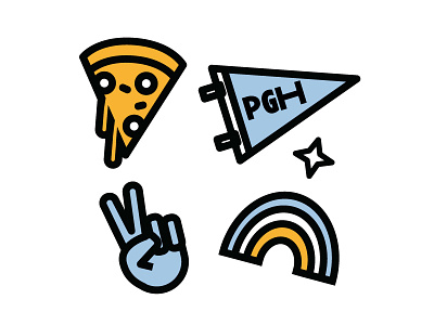 Doodles blue icon illustration outline outline icon peace pennant pgh pittsburgh pizza rainbow stoke yellow