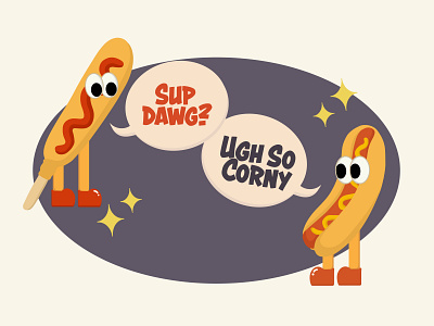 Corny Dogs cartoon corndog corny cute design food funny hotdog humor illustration jokes pun punny