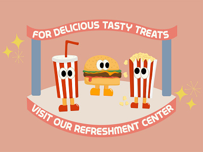 Retro Drive-In Concession Poster 50s cartoon characters cute design drive in food graphic design illustration retro vintage