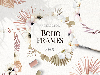 Watercolor boho frame clipart