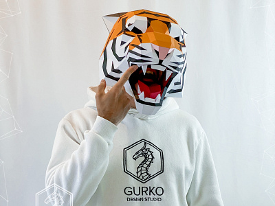 Angry Tiger Mask diy origami lowpoly papercraft tiger