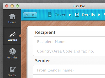 iFax for Mac app blue fax ifax ios lion mac osx tab tabs texture