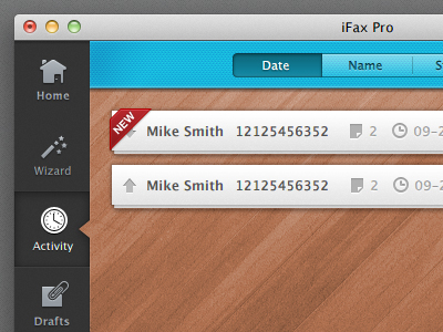 iFax Activity app blue fax ifax ios lion mac osx tab tabs texture