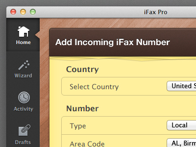 More iFax for Mac app blue fax ifax ios lion mac note osx pad tab tabs texture yellow