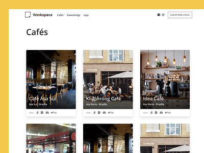 Cafe Page Workspace cafe cards minimal site
