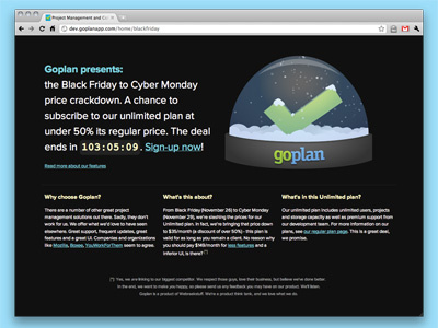 Goplan Black Friday promo page canvas goplan html5 wip