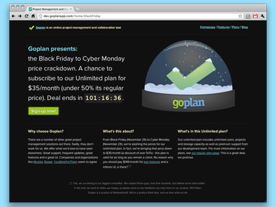Goplan Black Friday promo page II canvas goplan html5 wip