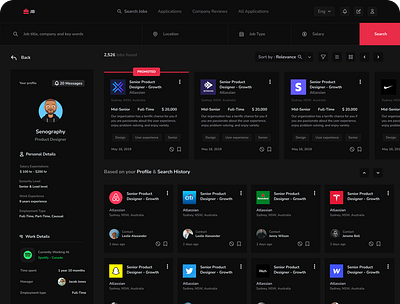 JOB DASHBOARD DARK MODE UI animation dark dashboard design job job dashboard ui ux