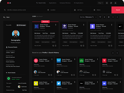 JOB DASHBOARD DARK MODE UI