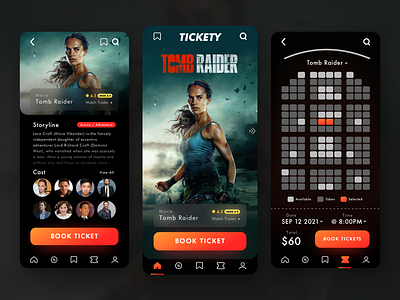 Tickety Movie Ticket App app design minimal movie app ui ux