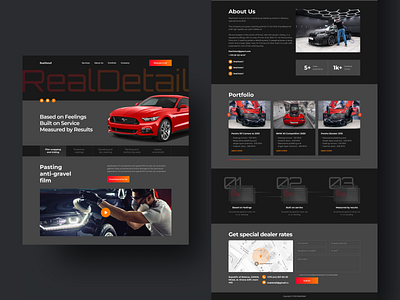 Detailing landing page adaptive auto automotive branding cars dark detailing home homepage landing minimal minimalism service services speed sports ui ux web website