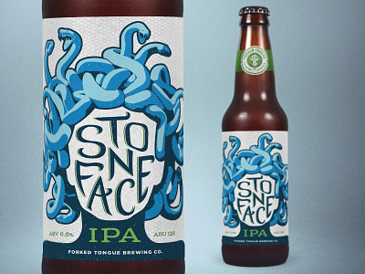 Stone Face IPA beer brewery graphic design label medusa snake typography