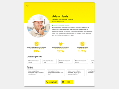 Daily UI challenge #006 - Profile Page 006 app challenge construction daily daily ui daily ui 006 dailyui profile profile page yellow