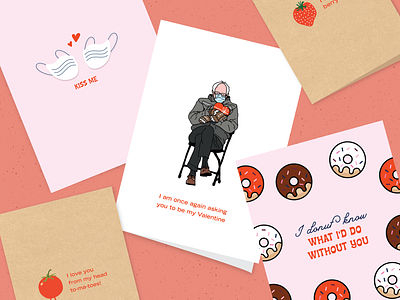 Valentine's Day Greeting Cards bernie berries berry much design donuts drawing face mask gal pal greeting card i donut know illustration kiss me love love you mask tomatoes
