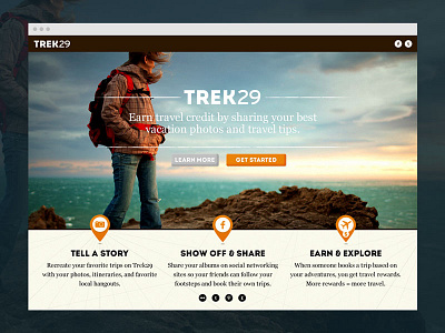Trek 29 icons landing page travel web app web design