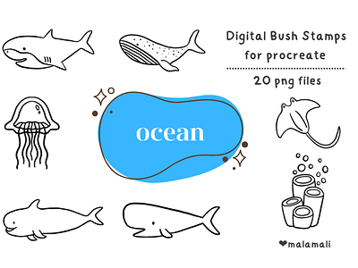 Ocean Digital Bush Stamps bush digital fish ocean procreate sea stamp