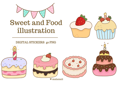 Sweet and Food illustration birthday cake desert digital product food graphic design handdraw illustration sticker sweet