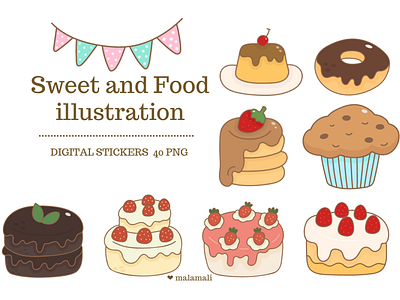 Sweet and Food cake design digital product food graphic design illustration sticker sweet