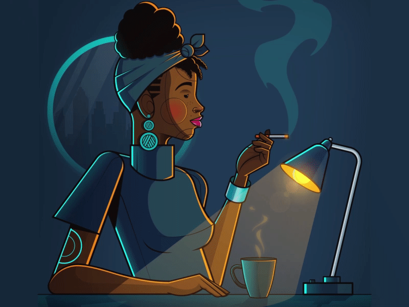 Coffee & Cigarettes african illustration character design cinemagraph flat illustration illustration vector illustration