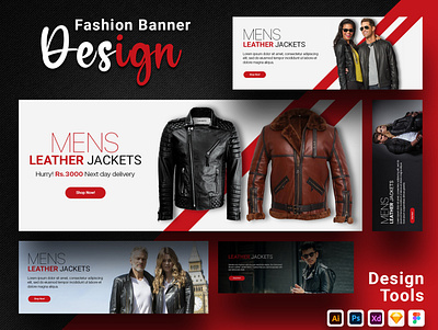 Mens & Women Fashion Leather Jackets Banner Designs app branding design graphic design illustration logo typography ui ux vector