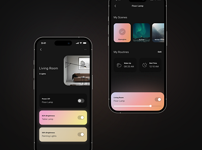 Smart Light App app branding concept design gradient home hue interior iphone layout light mobile product smart light ui wellness